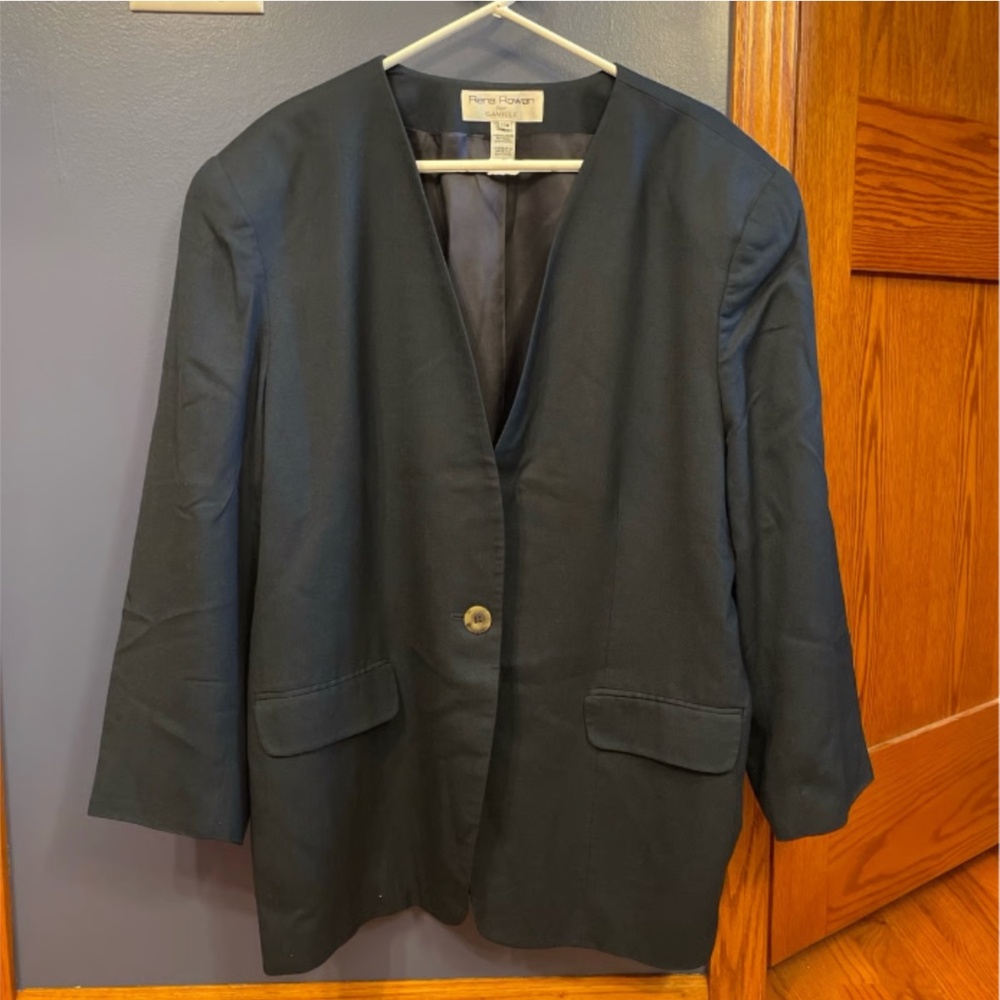 Rena Rowan Dark Navy One-Button V-Neck Blazer